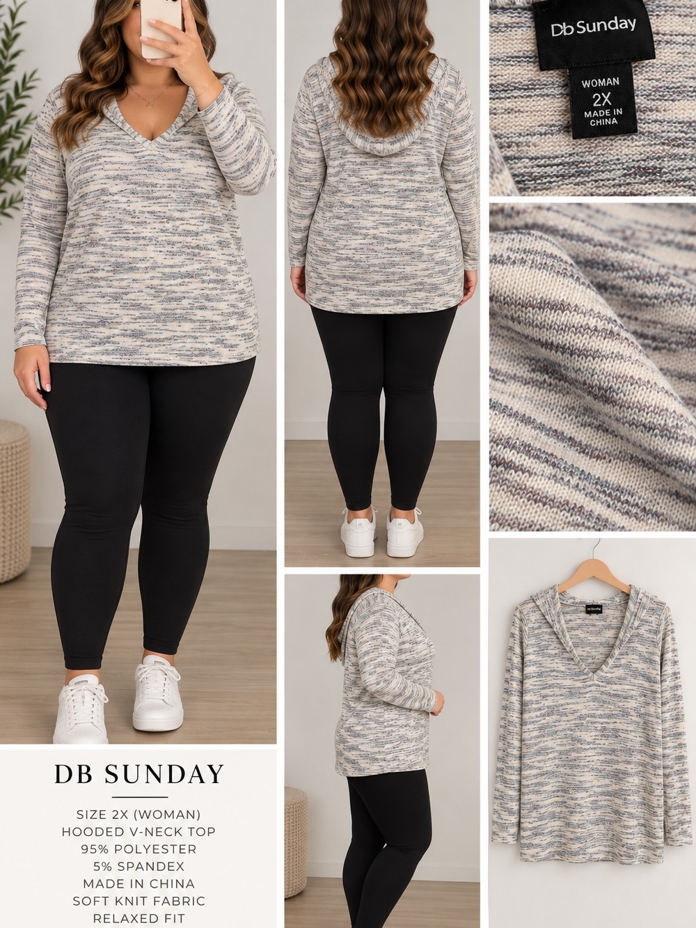 Hooded V-Neck Sweater Top